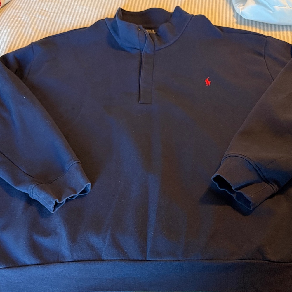 Mens Polo Ralph Lauren Dark Blue Navy Double Knit Fleece Mockneck Pullover 4XB